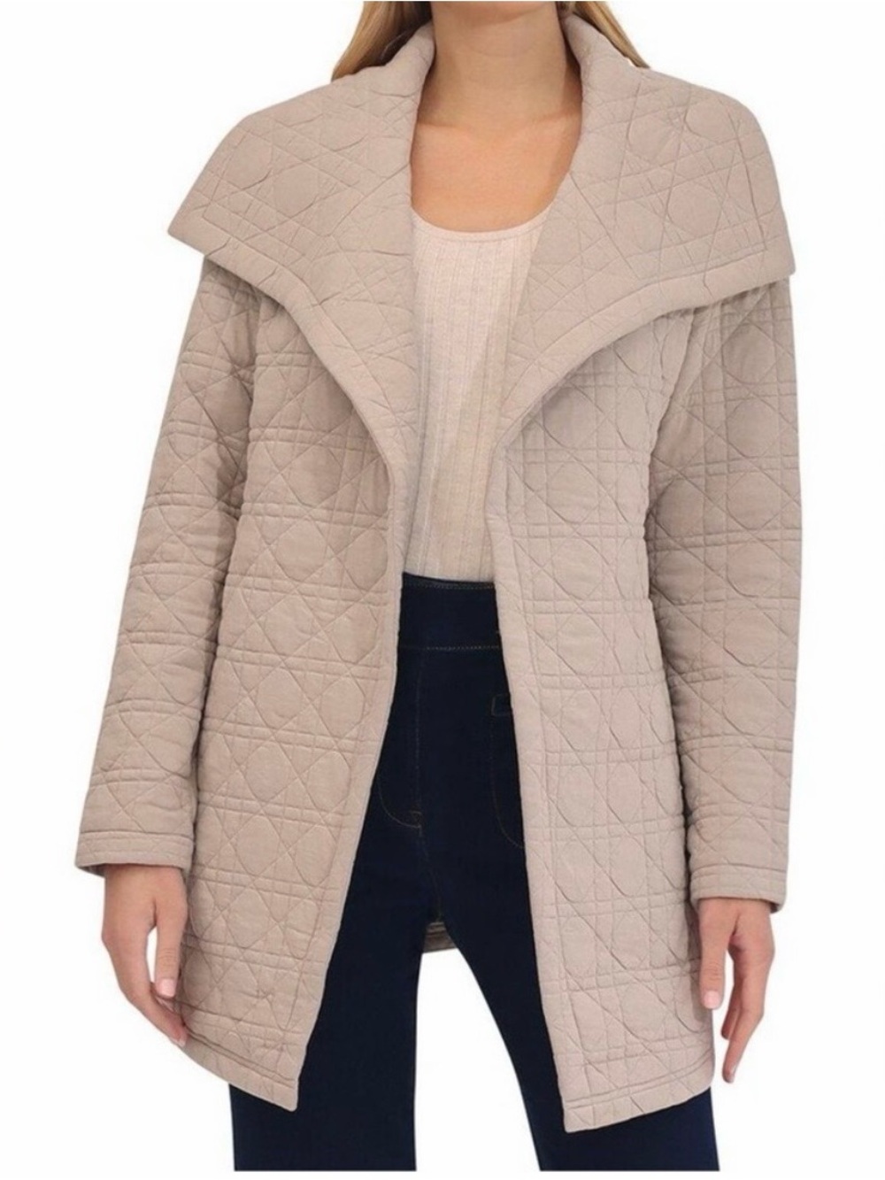 Bagatelle Collection Quilted Coat Size M Taupe Beige Shawl Collar